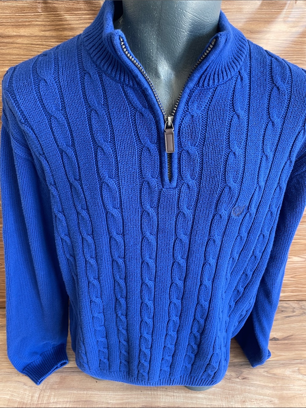 Chaps Quarter Zip Mock Neck Pullover Men's XL Blue 100% Cotton Cable Stitching